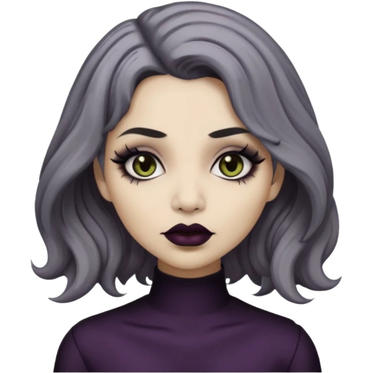  Beige olive skin  grey wavy hair black lips goth girl emoji