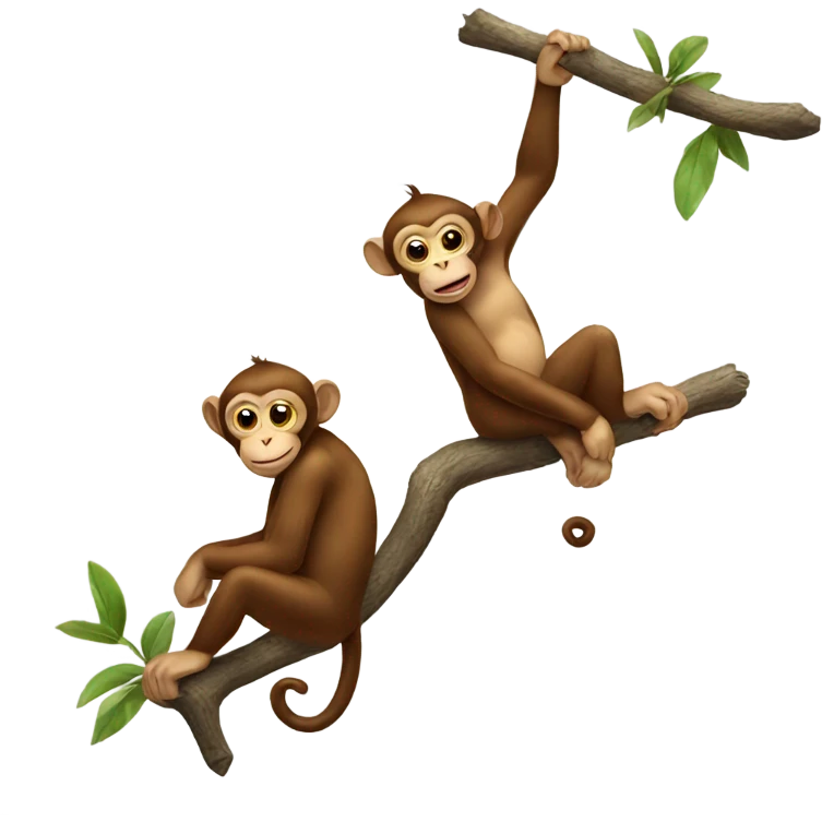 Two monkeys hanging on a branch
 emoji