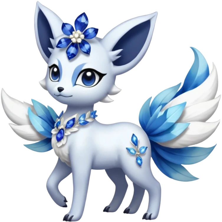 Floral Absol-Meloetta-Amaura-Alolan-Vulpix-Dialga-fusion adorned with Sapphire jewelries emoji