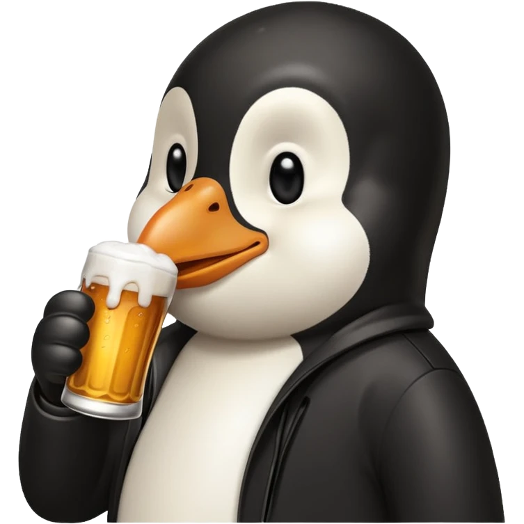 un pingouin réaliste qui boit une bière  emoji