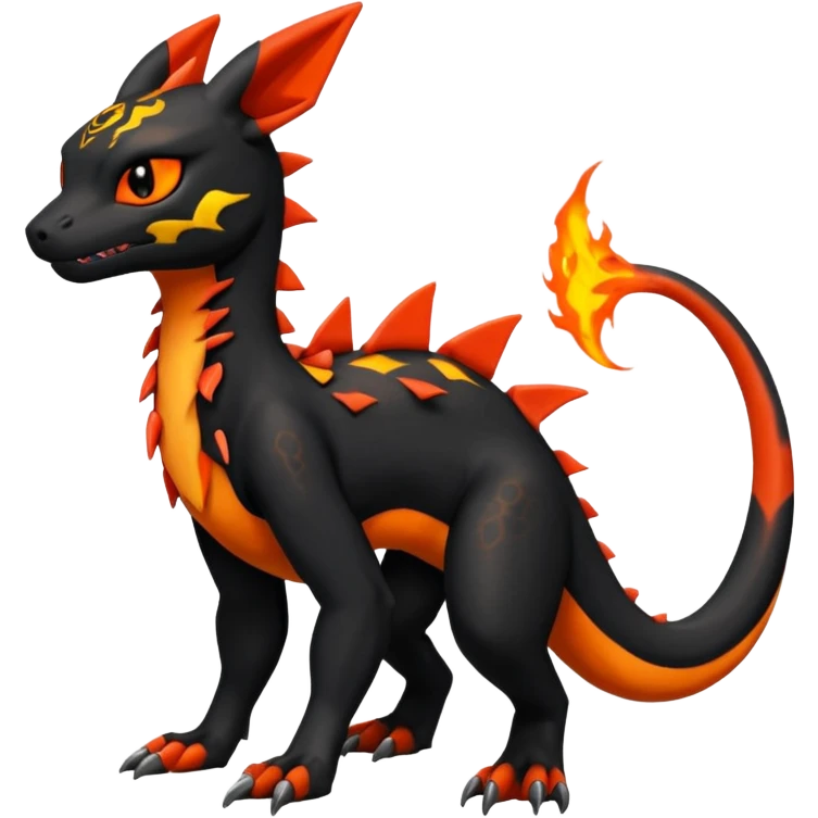 Exotic vibrant emo Volcanic Guilmon-Salandit-Umbreon-Fakémon-hybrid-creature (full body)  emoji
