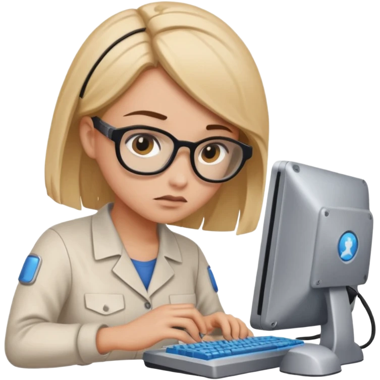 female computer technician fixing damaged computer emoji