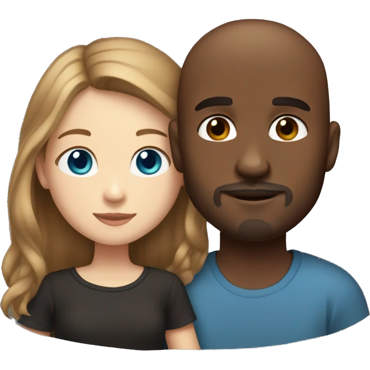Beautiful Girl with blue eyes and long brown hair and boy with brown hair cuddling, Bald black man with goatee  emoji