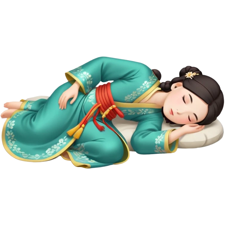 Beautiful girl in Hanfu lying on the ground sleeping emoji
