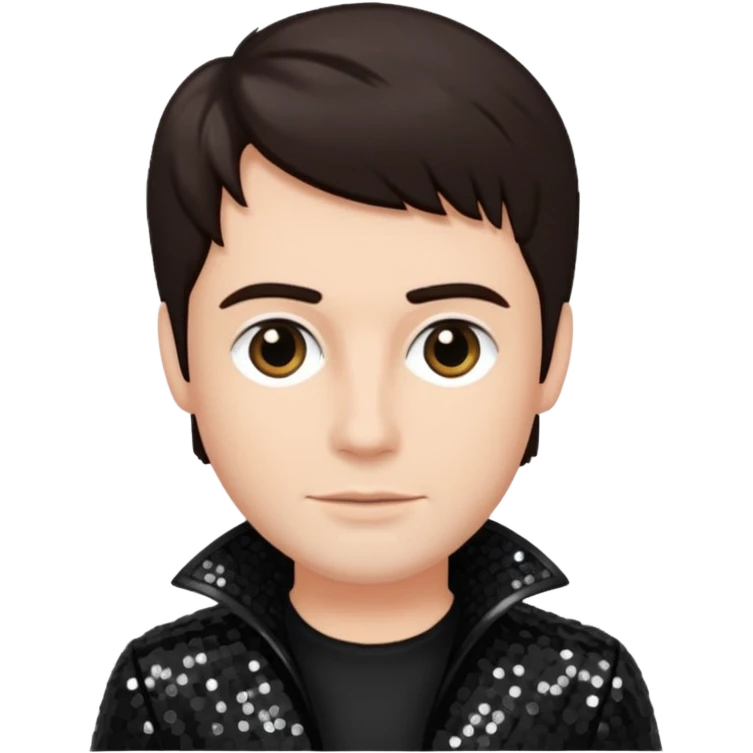 Howard Howett with dark brown hair, black sequin outfit emoji