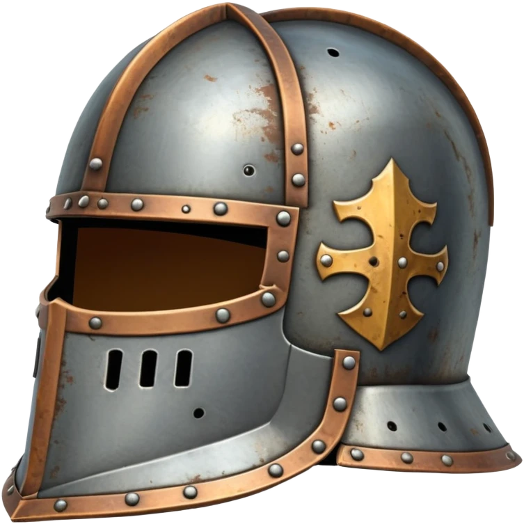 antique medieval knight helmet with light rust patches and weathered metal emoji