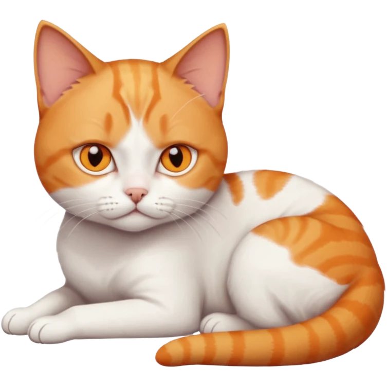 full body frowning tiny short hair ginger and white cat with orange eyes lying down emoji