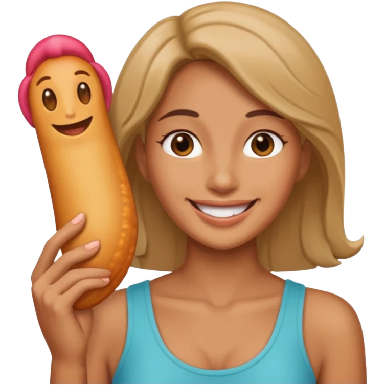 Naked woman holding her erect penis emoji