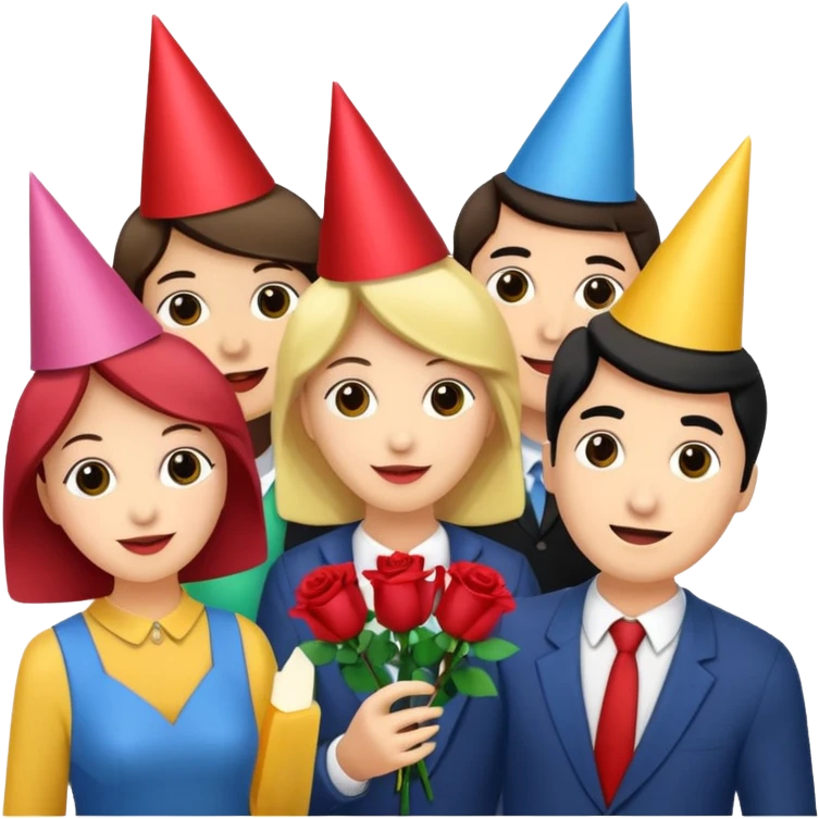 Group of party animals, throwing roses congratulations  emoji