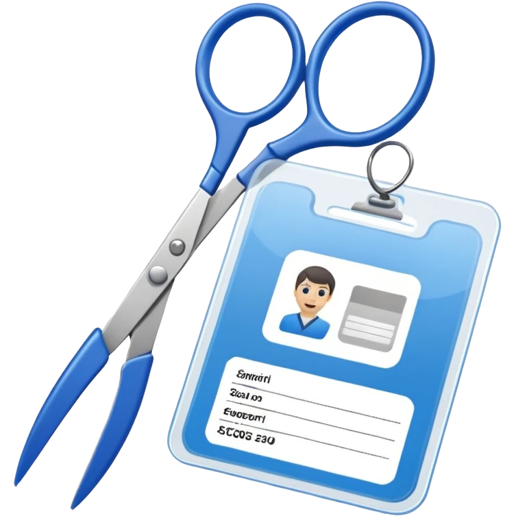 Floating Scissors cutting an ID card in 2 parts .hyper realistic emoji