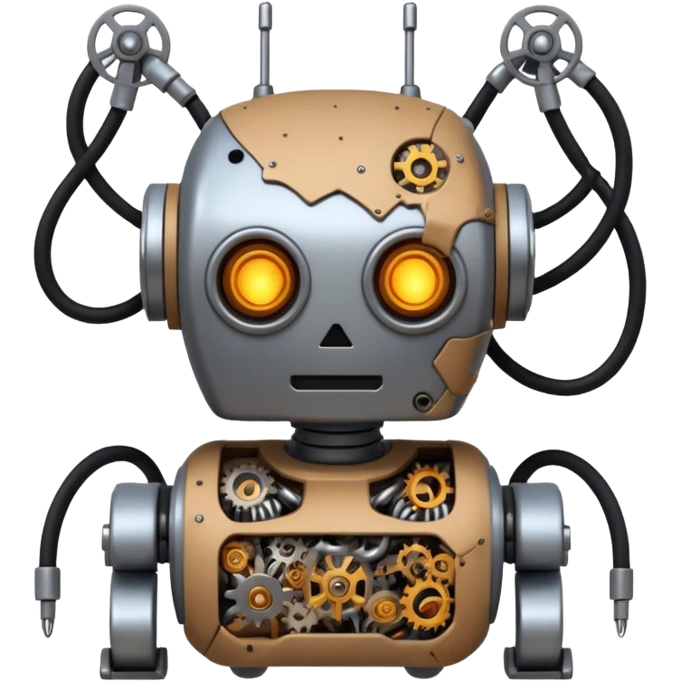 create a funny scene where a robot is exploded when coocking food emoji ...