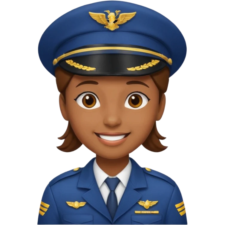 Young, brown skin, wearing pilot uniform include hat emoji