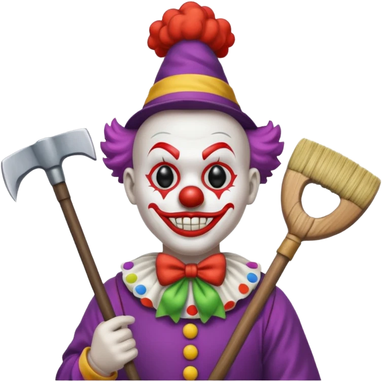 a clown with a broom and an axe emoji