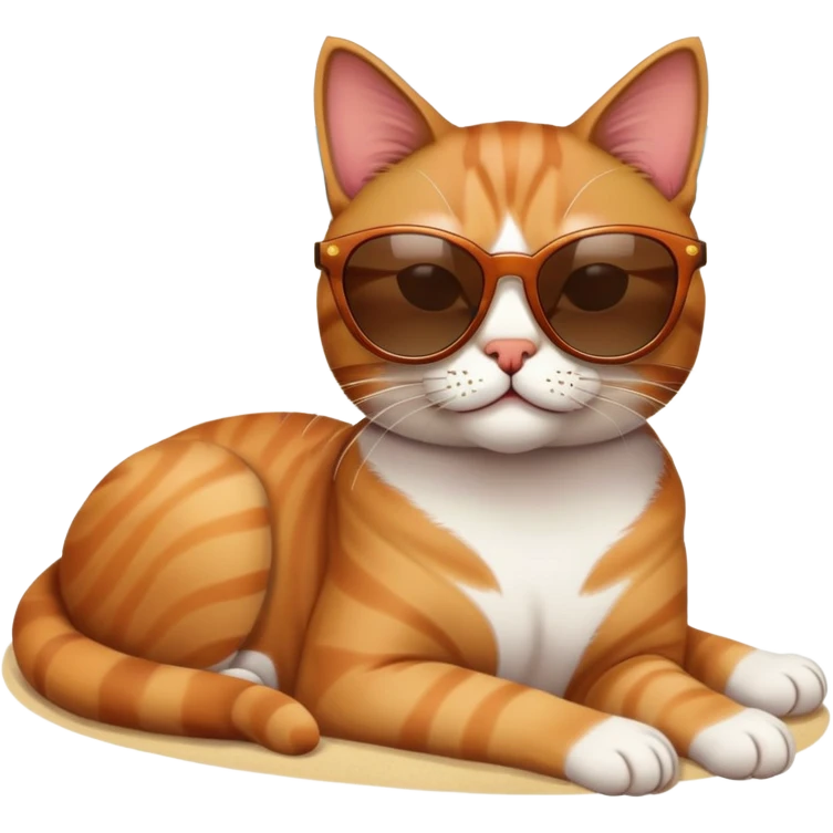 Cat wearing sunglasses and relaxing by the beach  emoji