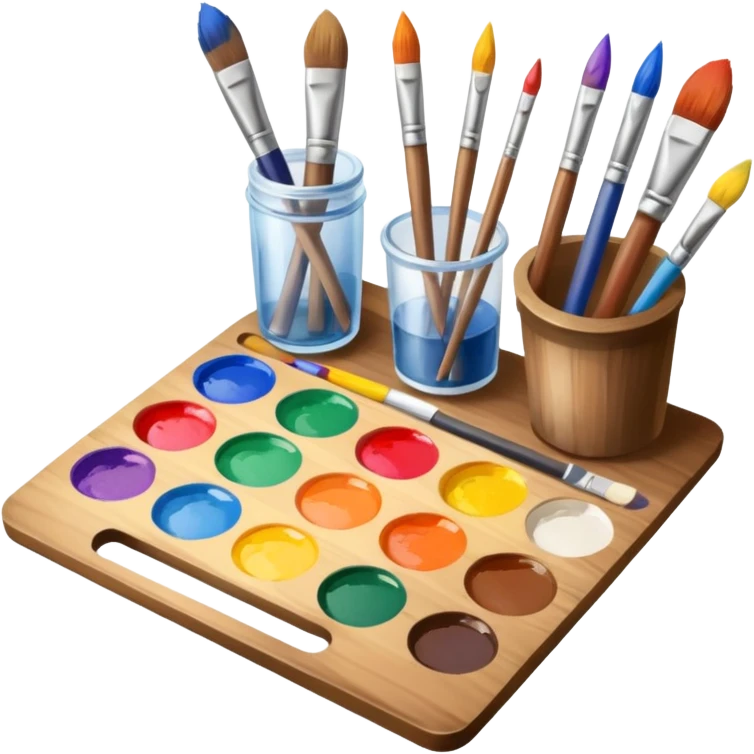 art supplies set with brushes, paints, and pencils emoji