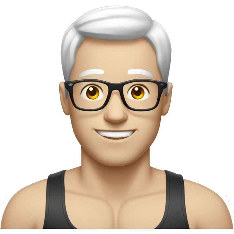 Pale guy with glasses doing workout emoji