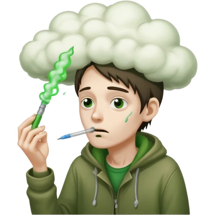 naked homeless crack addict with a heroin needle and a giant green fart cloud emoji