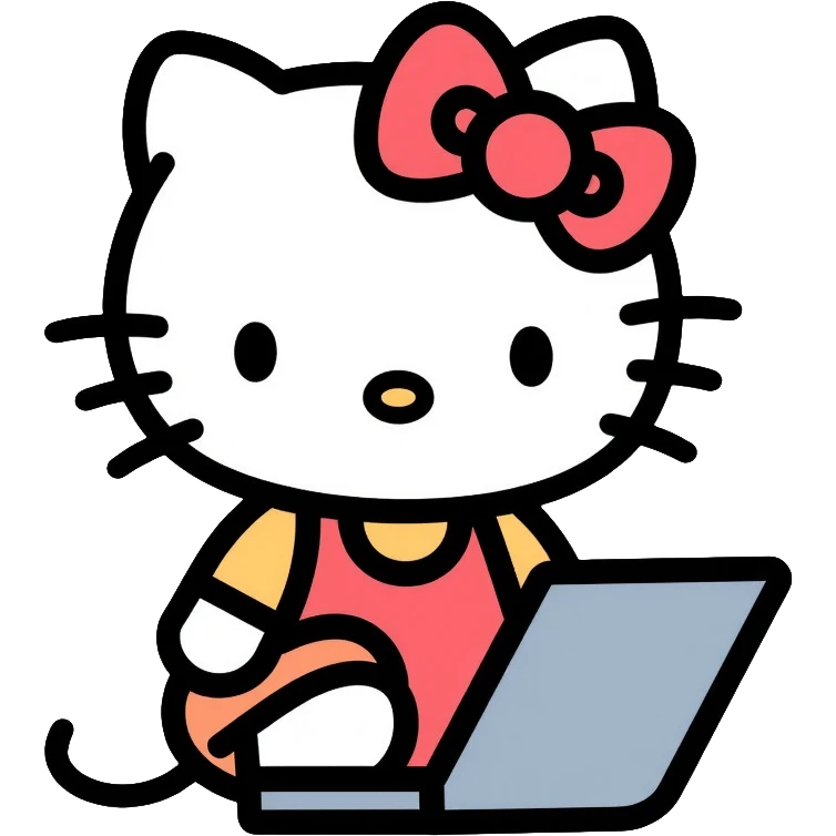 Hello Kitty using a computer laptop emoji