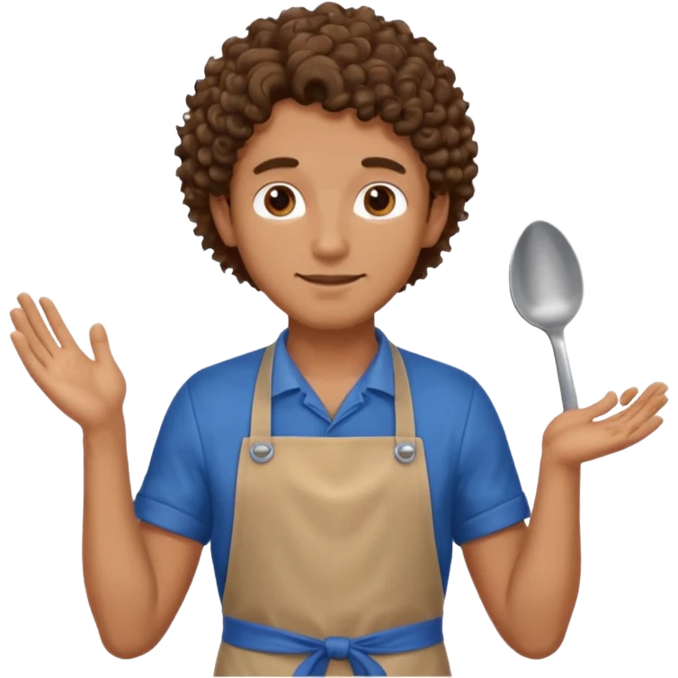 man with curly hair in blue apron emoji