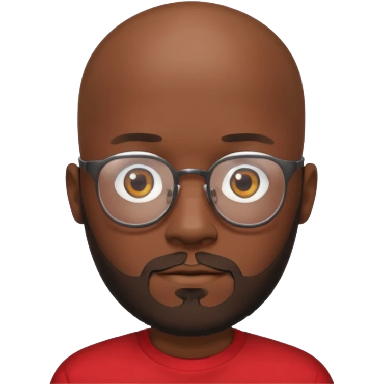 bearded black bald man with eyeglasses with red shirt emoji