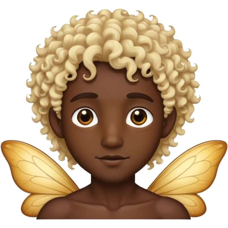 Make an emoji of a fairy with curly blonde hair mixed with black and brown eyes, the character has to be a man and with skin tones dark-hairedMake an emoji of a fairy with curly blonde hair mixed with black and brown eyes, the character has to be a man and with skin tones dark-haired emoji
