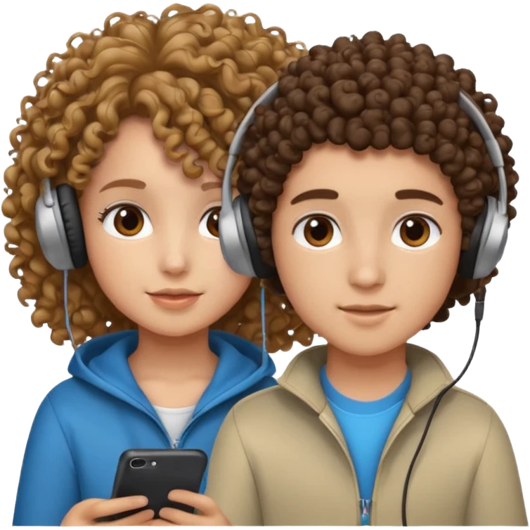 curly haired with headphones in girl and boy emoji