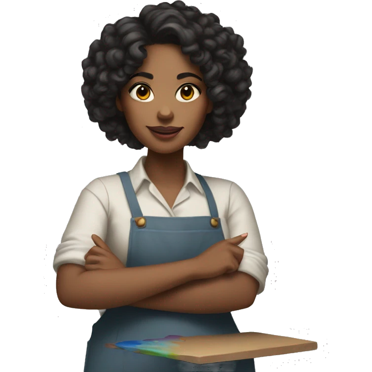 A painter woman with black curly hair, brown eyes and a paint palette in her hand emoji