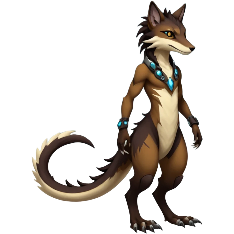 Brown and beige badass elegant wild beautiful natural badass futuristic epic exotic anthro modern furry cyborg-sergal-vernid-creature, full body, dark-brown-black-gradient pretty hair, with a long tufted tail, aesthetic, art by LiLaiRa, art by art by Falvie emoji