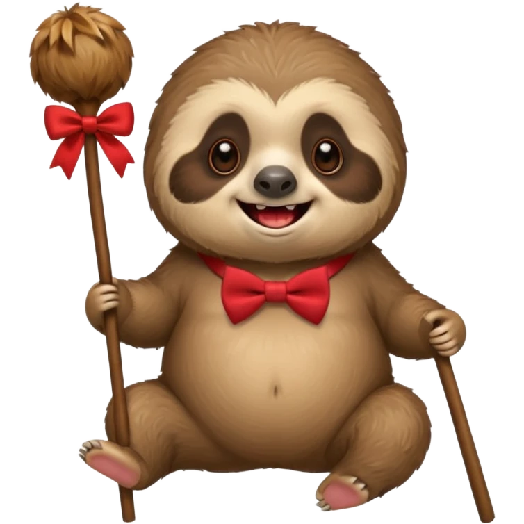 cute fat Sloth on stick, red bow tie emoji