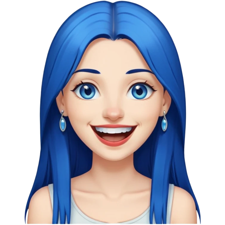 Dark Blue haired blue eyes female long straight hair past shoulders laughing, pierced lip, pierced nose emoji