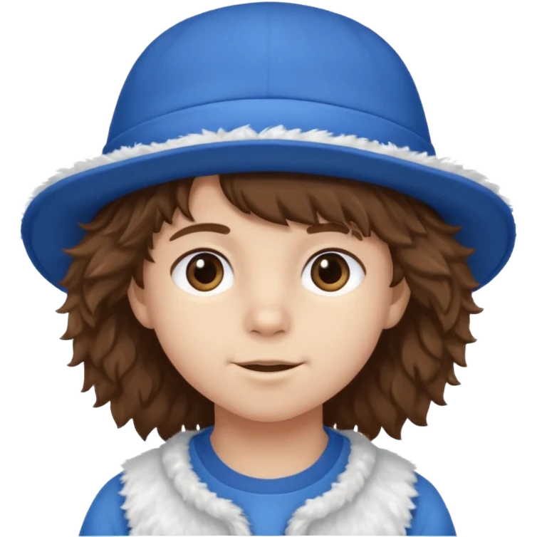 brown fluffy hair kid with blue and white hat emoji