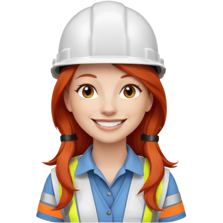 Mujer pelo rojo y largo con casco blanco de construcción  emoji