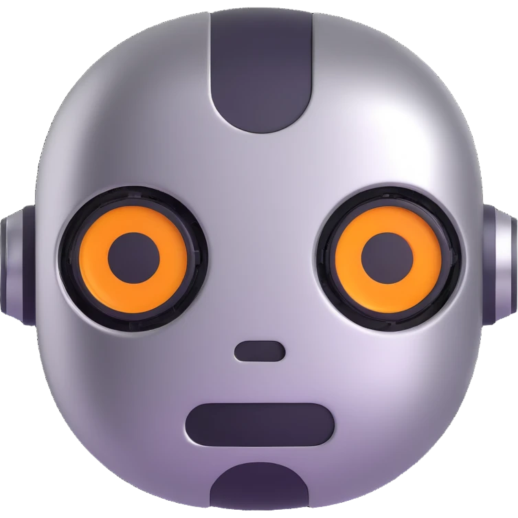 polished minimalistic perfectly round steel robot face, simple clean design emoji
