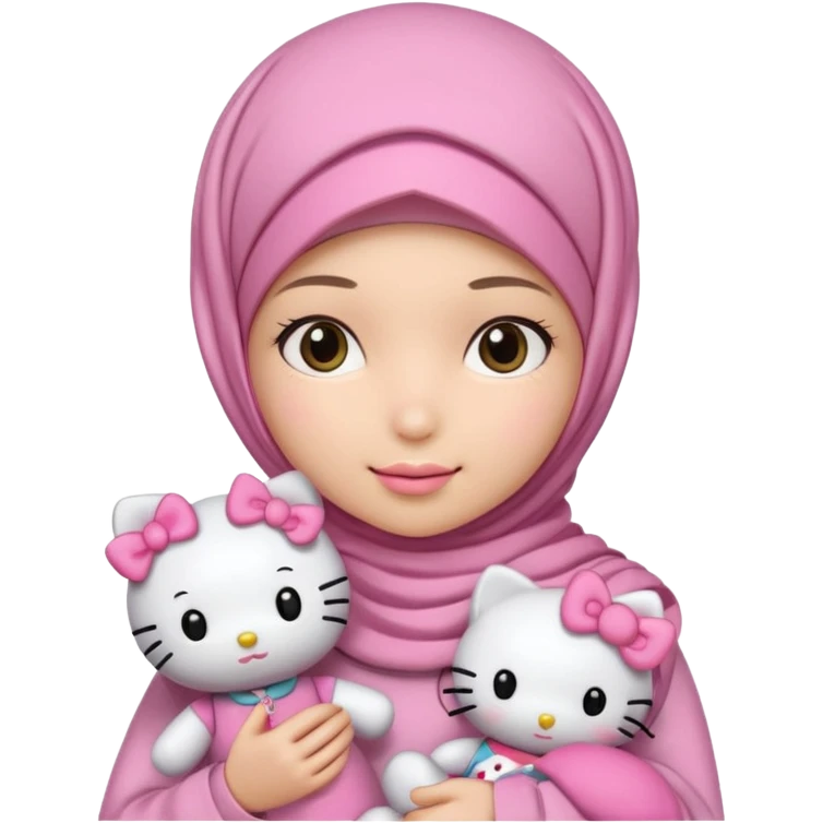 Teen girl wearing hijab and freshness with Hello Kitty doll emoji