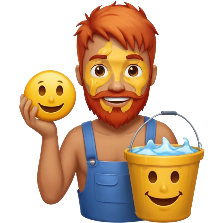 Man with red beard carrying bucket of melting smiley face emoji