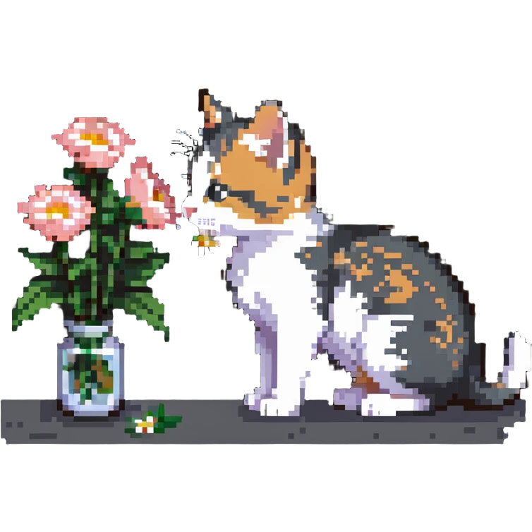 Kitten smells flowers emoji