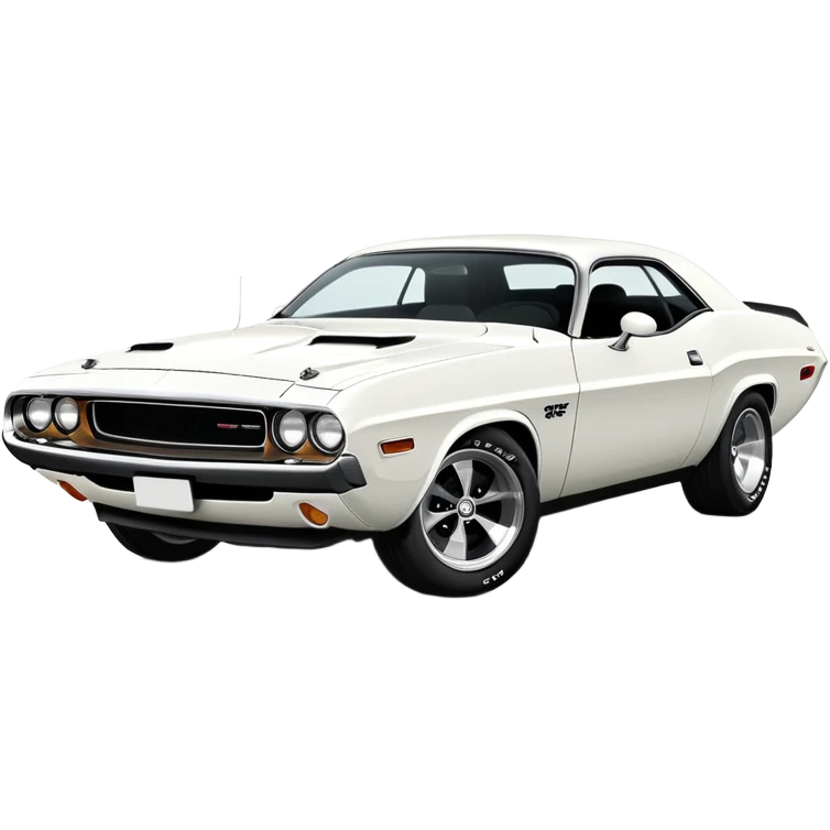 White 1971 Dodge Challenger at 30-degree angle view showing front and side, three-quarter view, completely white color, iOS emoji style, classic muscle car from Death Proof emoji