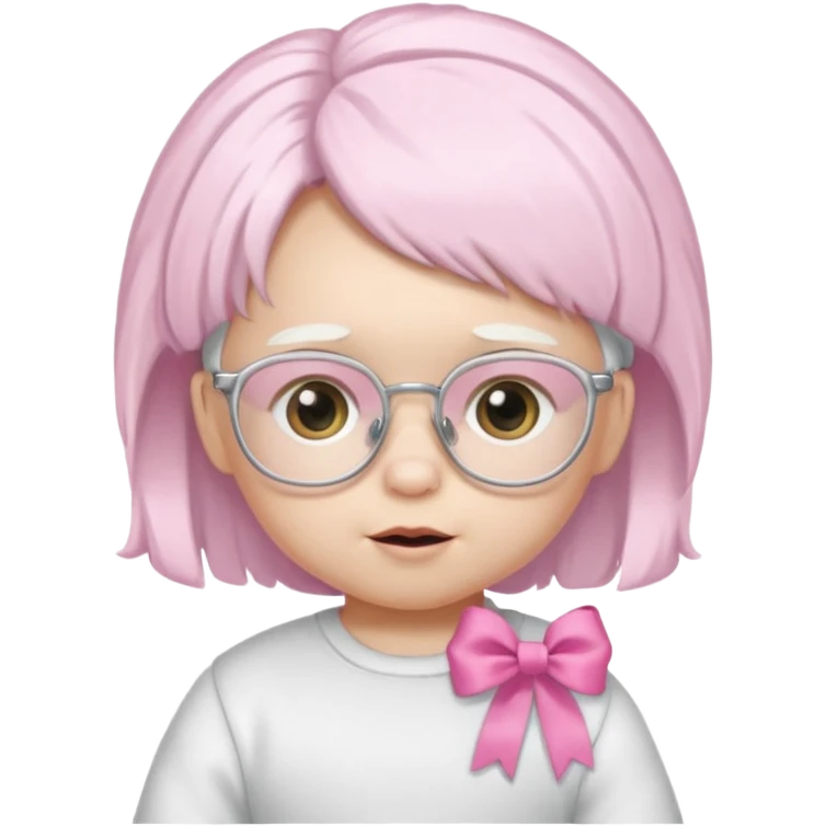 white haired little baby with glassess and ribbon on hair emoji