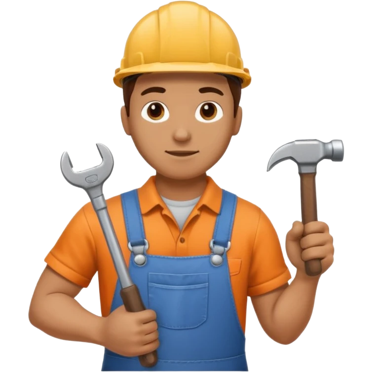 a handyman holding a wrench in this right hand and a hammer in his left hand emoji