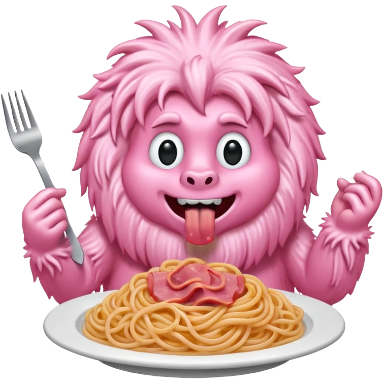Pink Yeti eating ham spaghetti  emoji