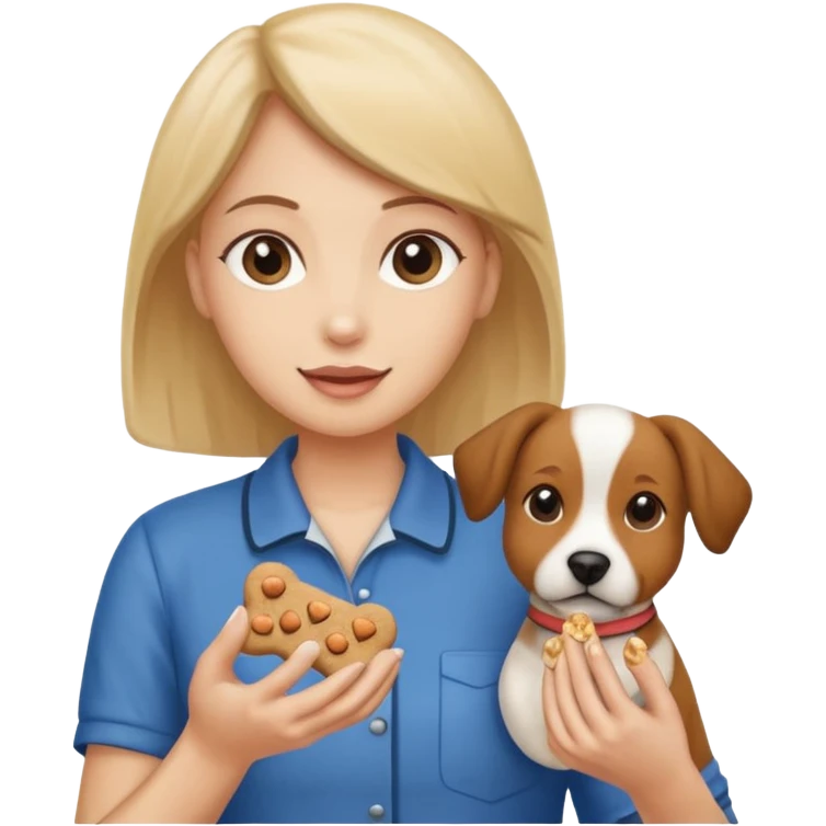 trainer hand holding a treat in front of a dog emoji