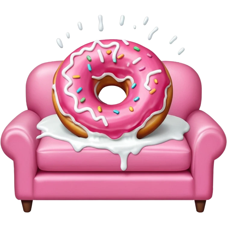 White icing running through a pink donuts hole spilling out onto a couch to make a sticky mess emoji
