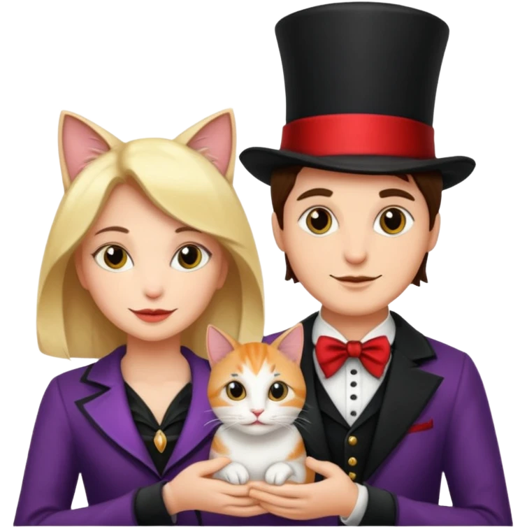 magician couple and their pet cat emoji