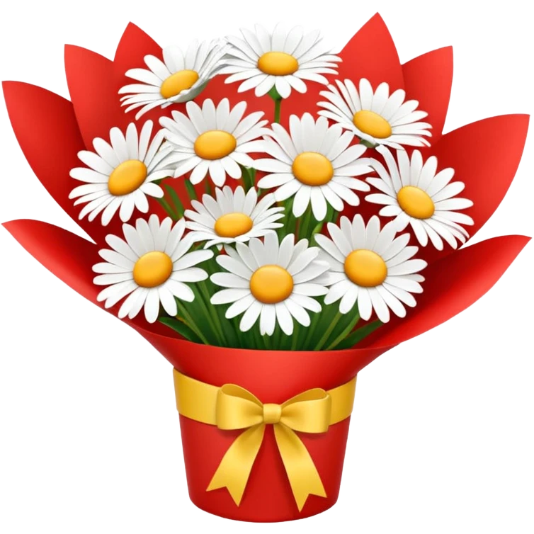 bouquet of daisy with red bow and red wrapping paper emoji