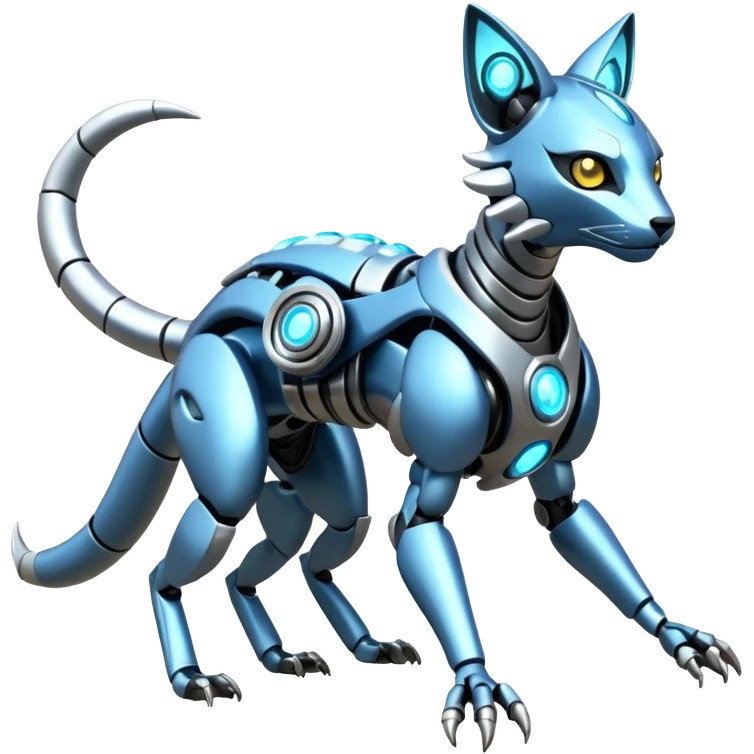Mechanical shiny alloy metallic futuristic steel highly advanced technological cyborg cybernetic Genet-Absol-Zeraora-Primagen-fusion-creature  emoji