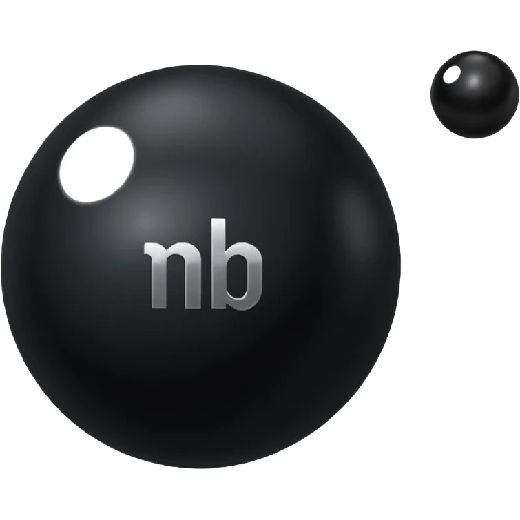 Black Ball with MB written on it emoji