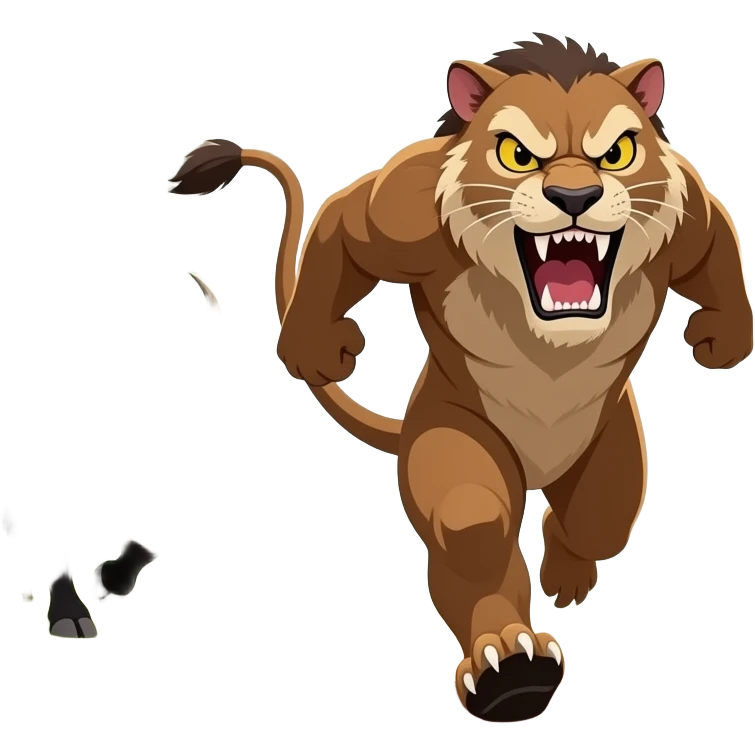 Smilodon angry running in the forest with defensive bison herd chasin it emoji