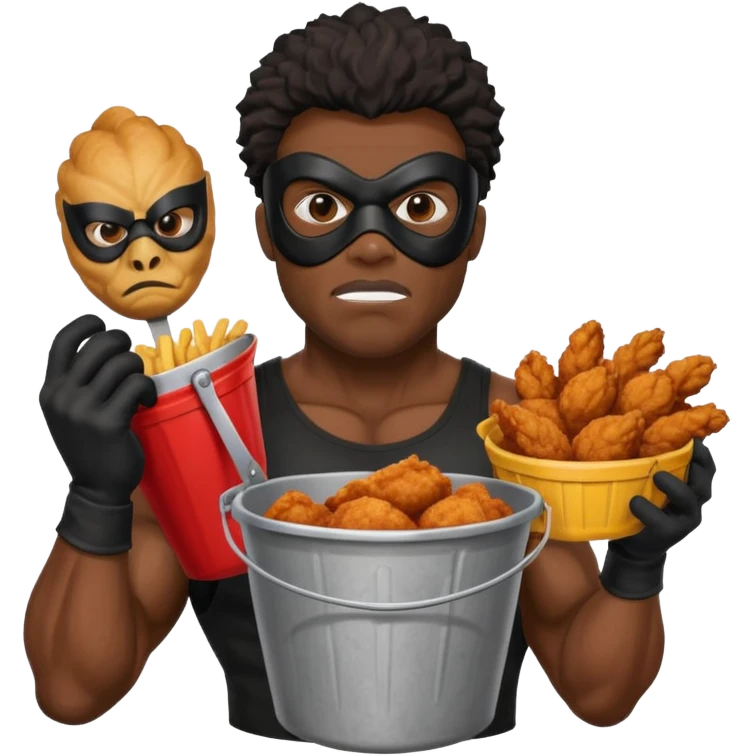 black guy, thug, robber mask, stealing, fried chicken, emoji