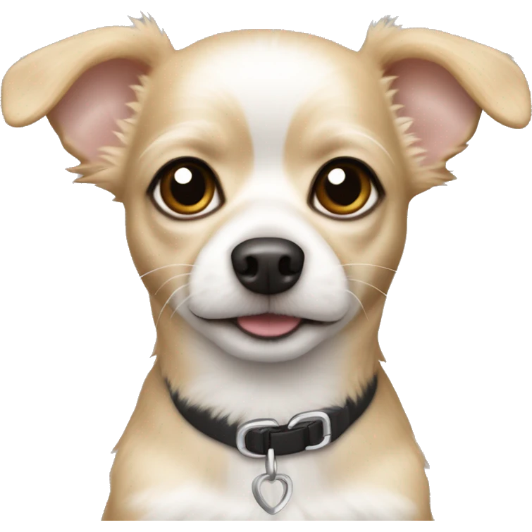 White and tan hair Chihuahua poodle mix with pointy ears emoji