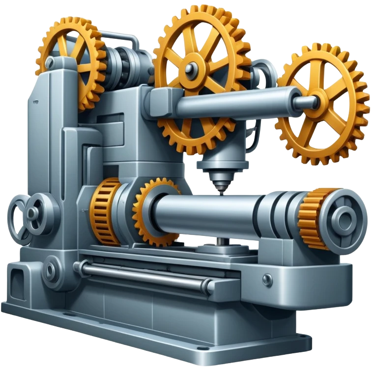 An icon featuring a giant machine tool in a factory, manufacturing ...